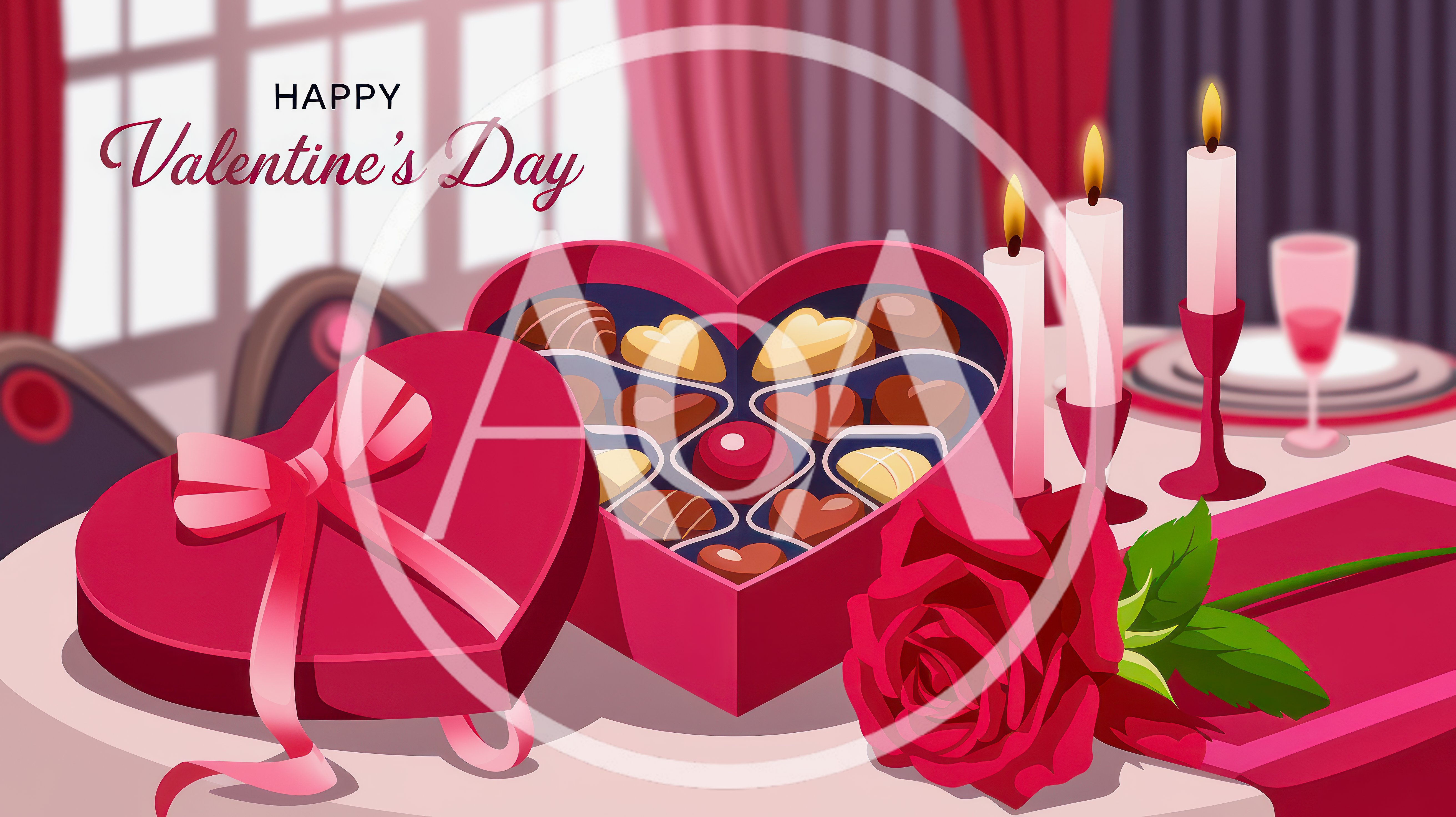 Heart Shaped Chocolate Box And Rose For Valentine Day