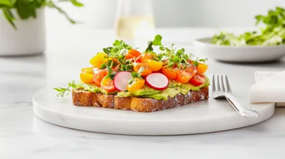 Avocado Toast With Cherry Tomatoes And Radish Slices