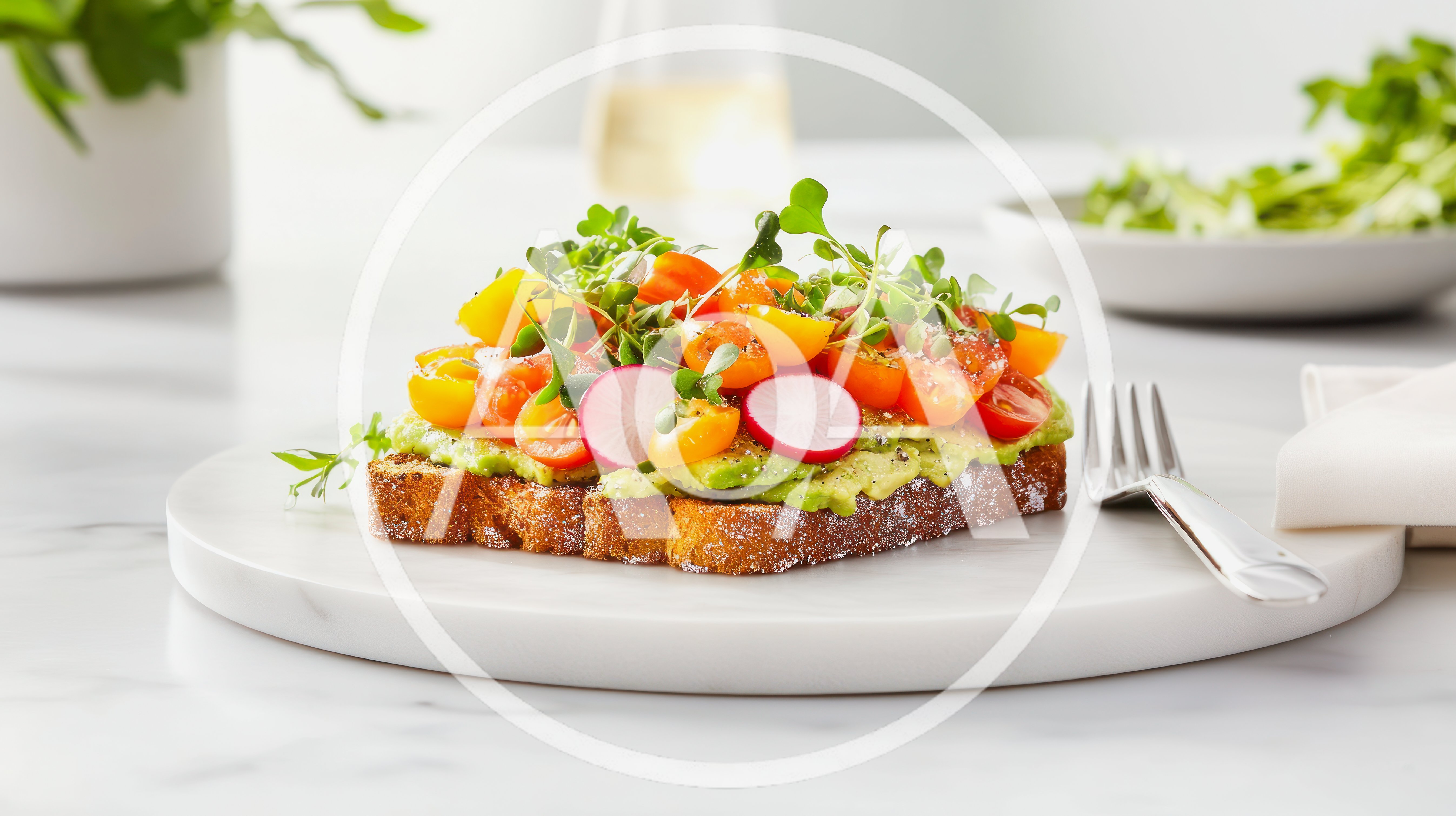 Avocado Toast With Cherry Tomatoes And Radish Slices