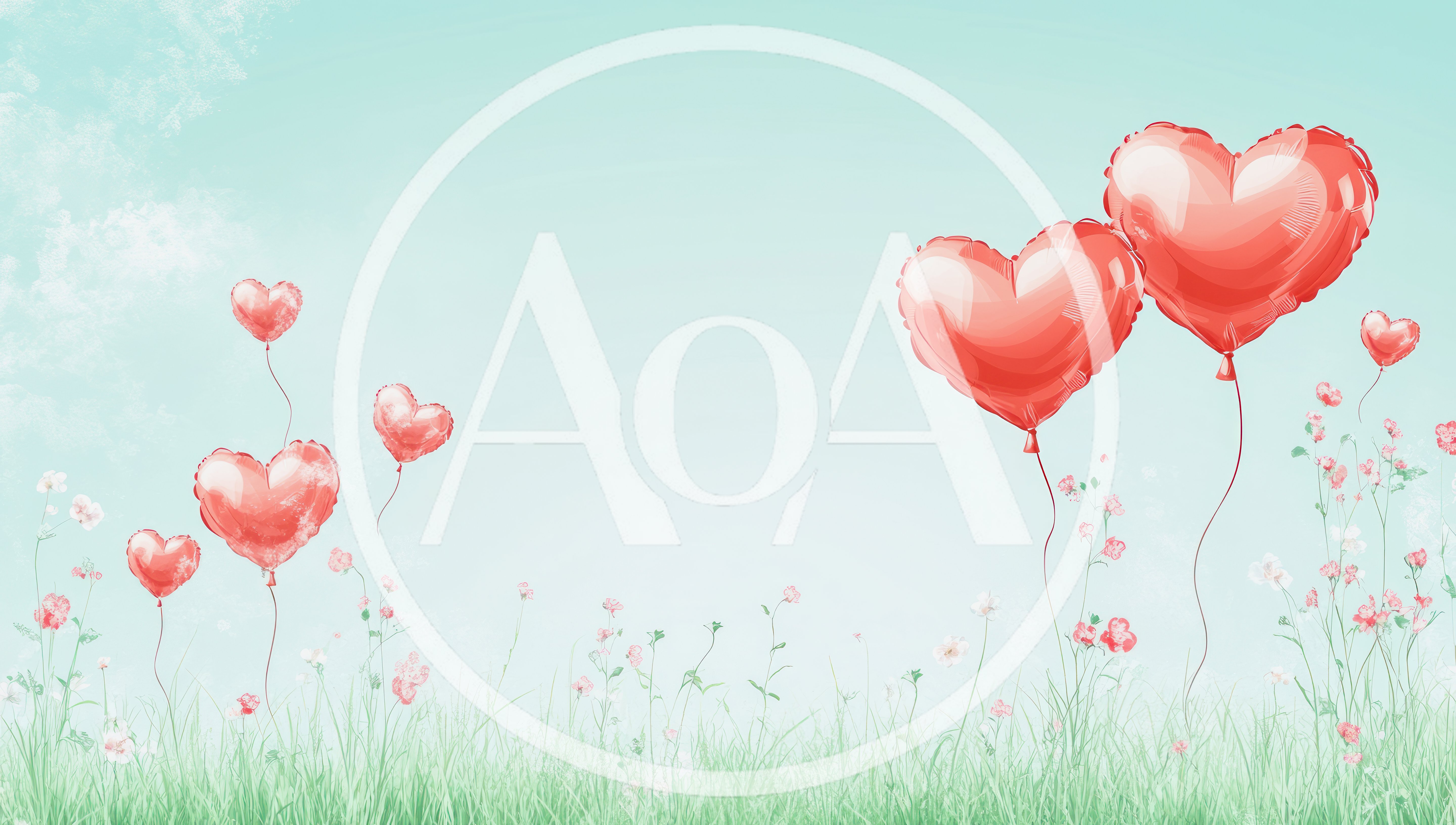 Red Heart Shaped Balloons Floating Over A Grassy Meadow