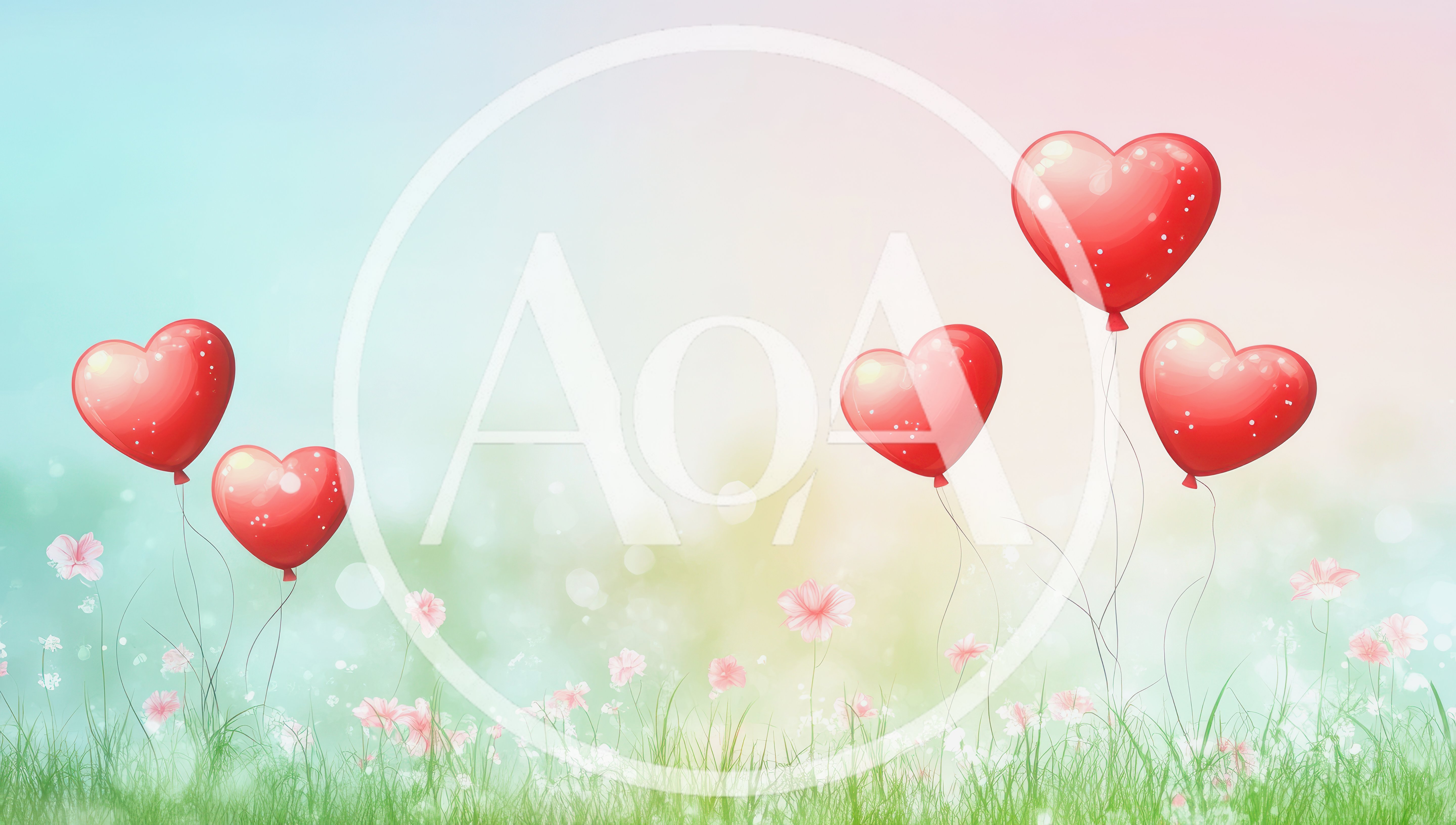 Red Heart Balloons Floating Over A Grassy Meadow