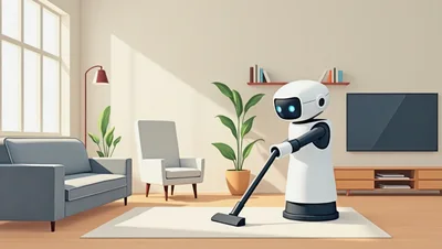 Robot Vacuuming Living Room Carpet