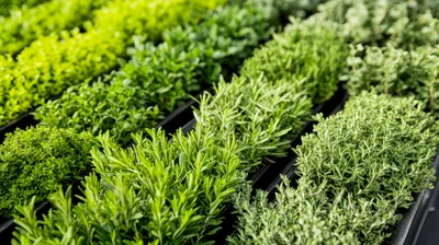 Rows Of Fresh Green Herbs In A Greenhouse