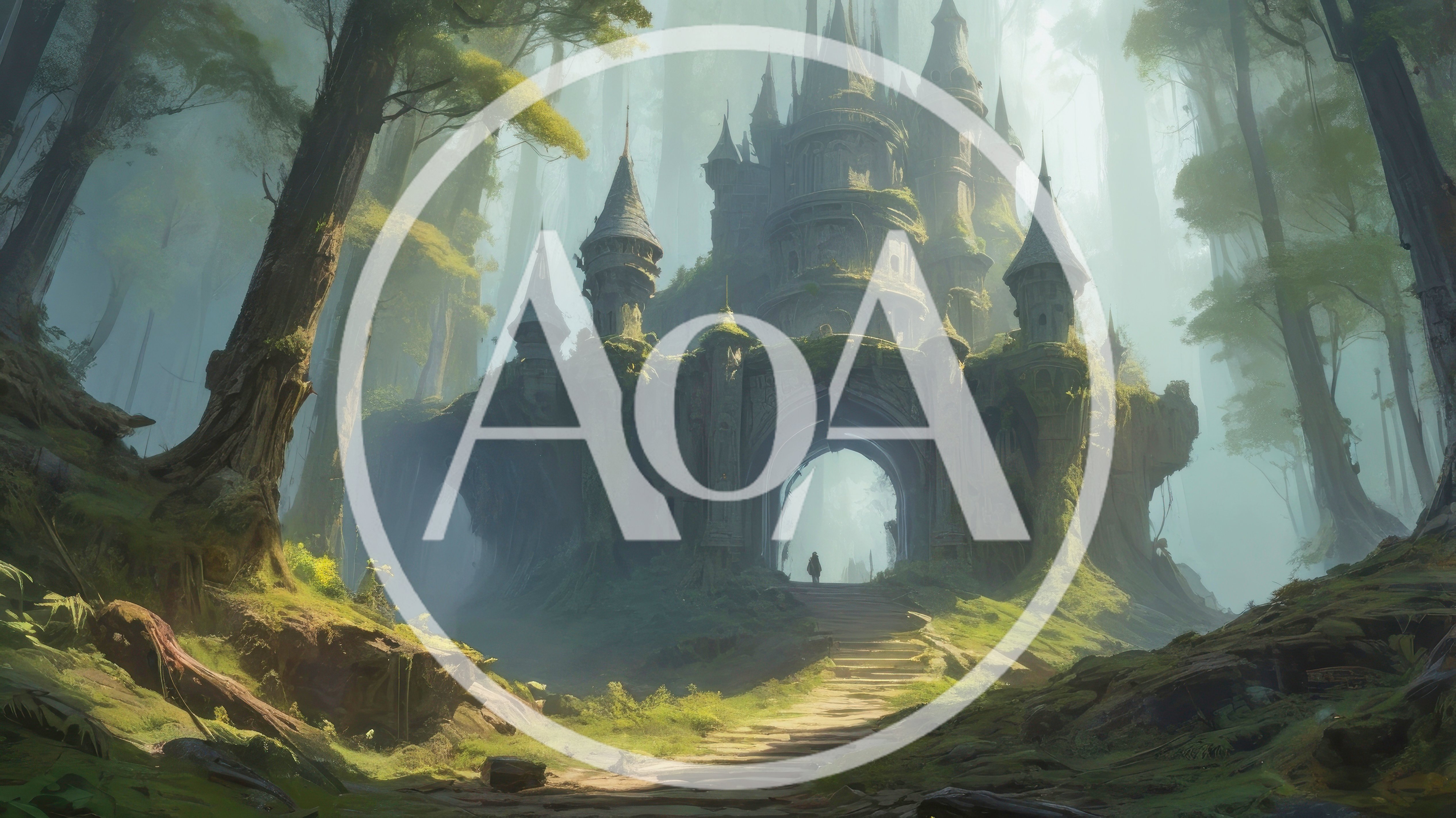 Ancient Fantasy Castle Gate In A Misty Forest