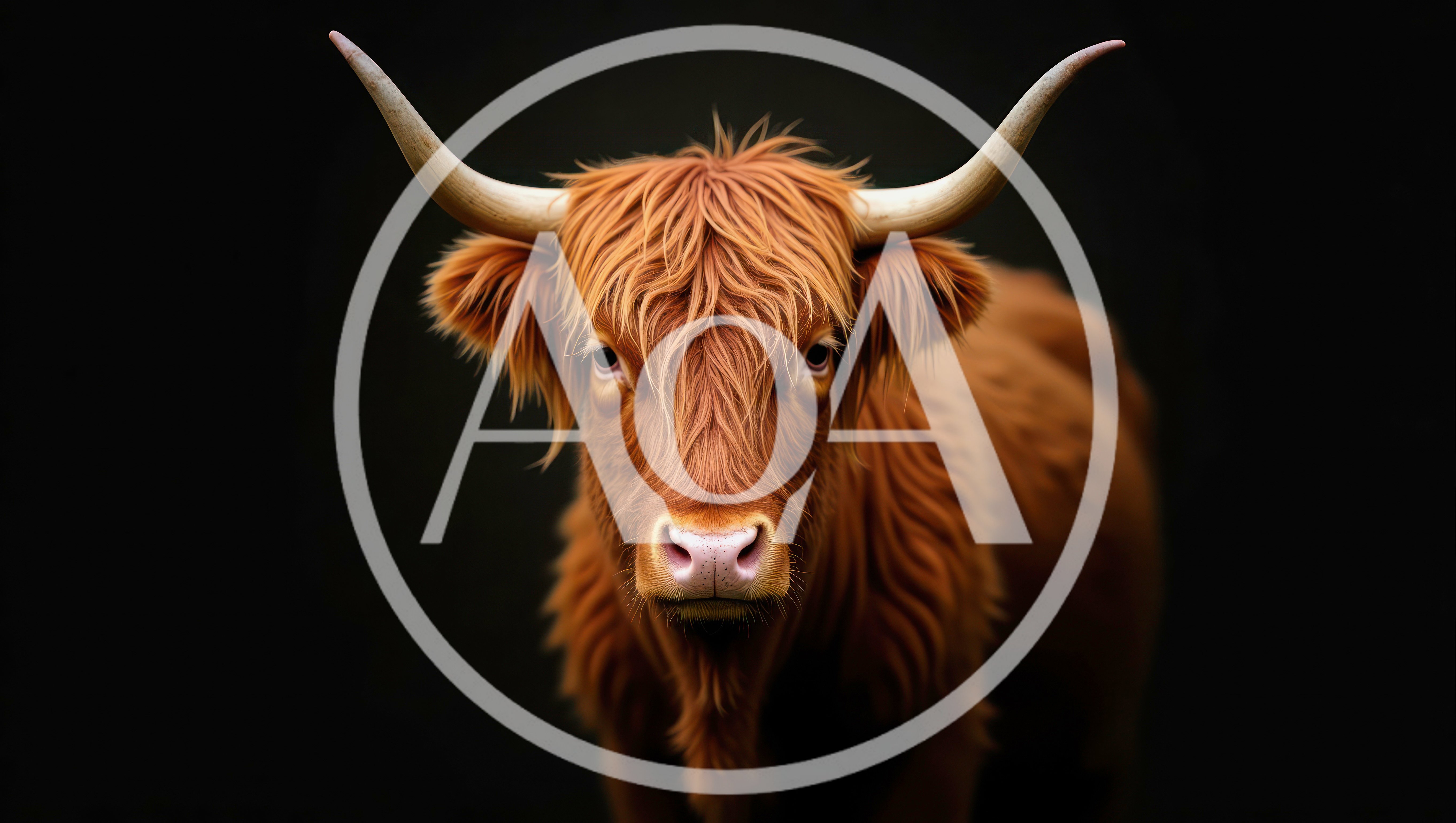 Portrait Of A Highland Cow Against Black Background