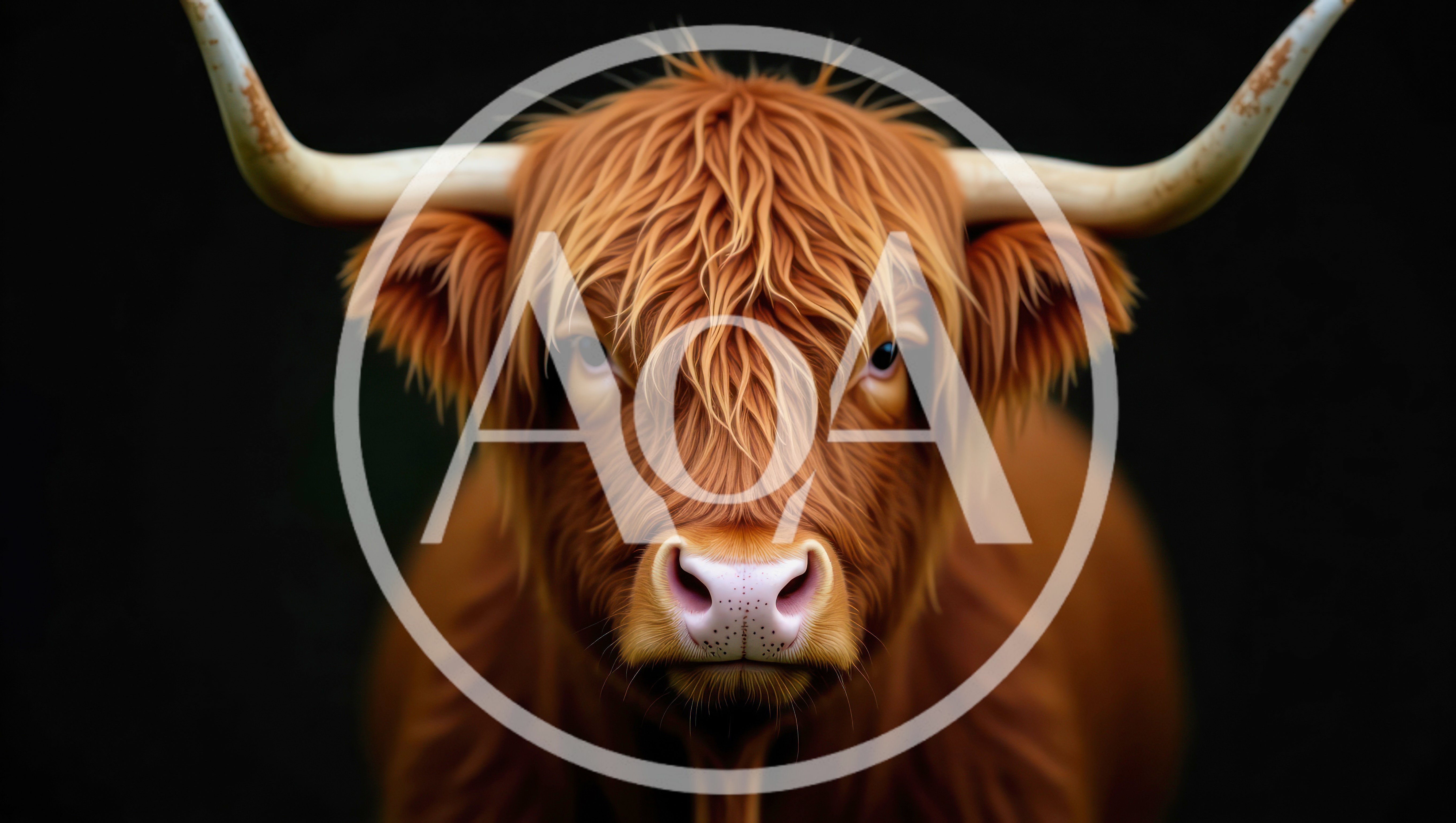 Portrait Of A Highland Cow Against Black Background
