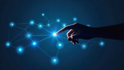Human Finger Touching Digital Network Connection Point