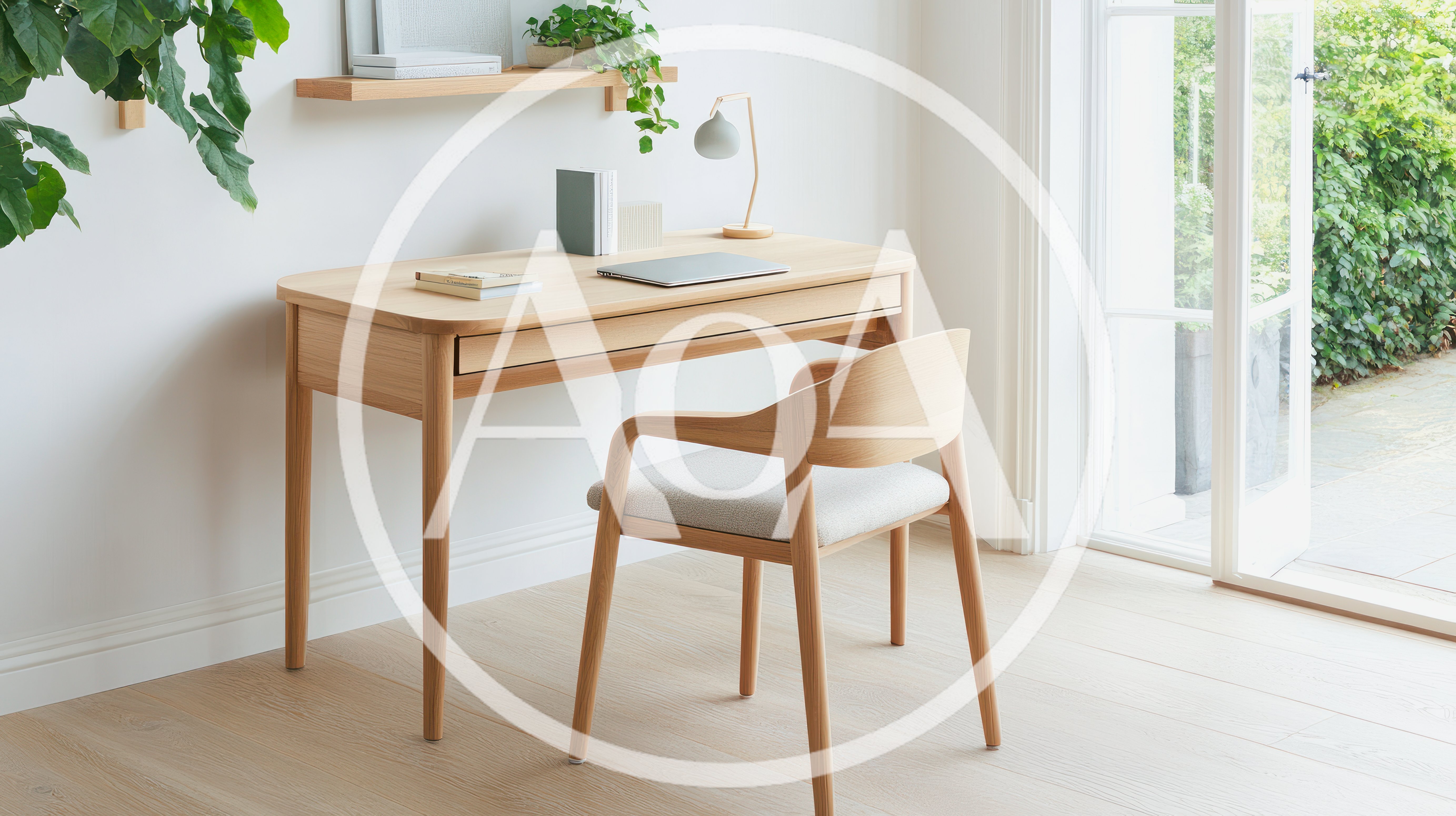 Minimalist Wooden Desk And Chair In Bright Home Office