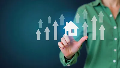 Businesswoman Interacting With Real Estate Growth Digital Interface