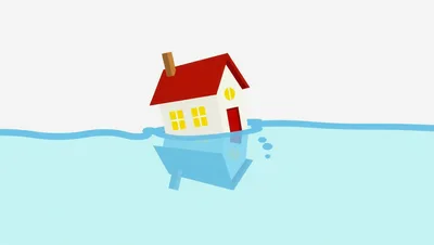 3D Illustration Of A House Flooding In Water