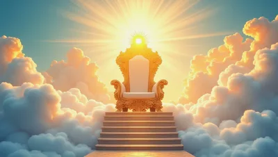 Golden Throne Atop Stone Stairs In The Clouds