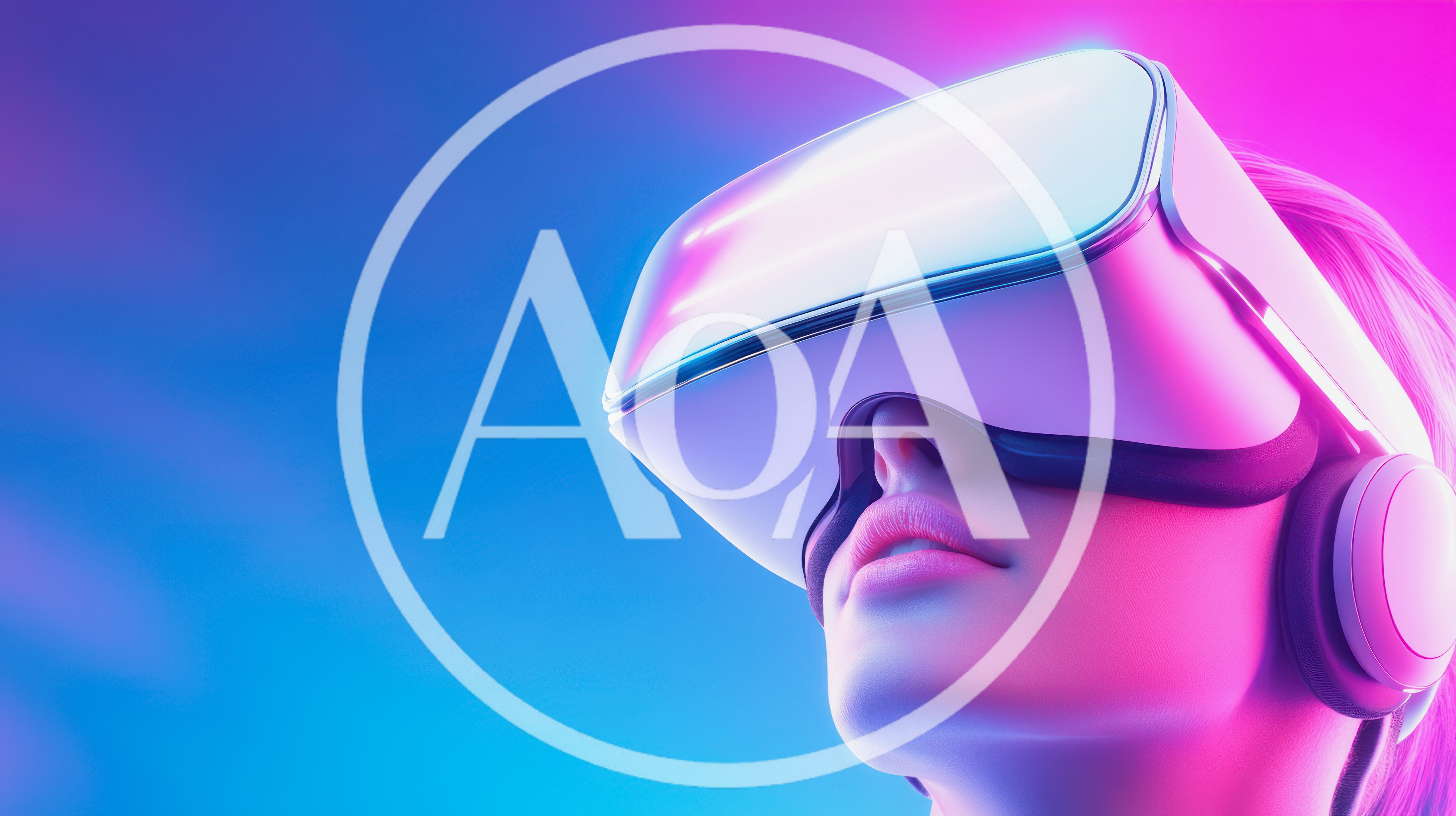 Woman Wearing Virtual Reality Headset With Neon Lighting