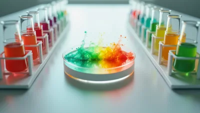 Colorful Chemical Reaction in a Laboratory Petri Dish