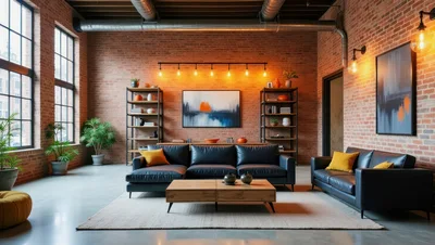 Modern Industrial Living Room With Brick Walls