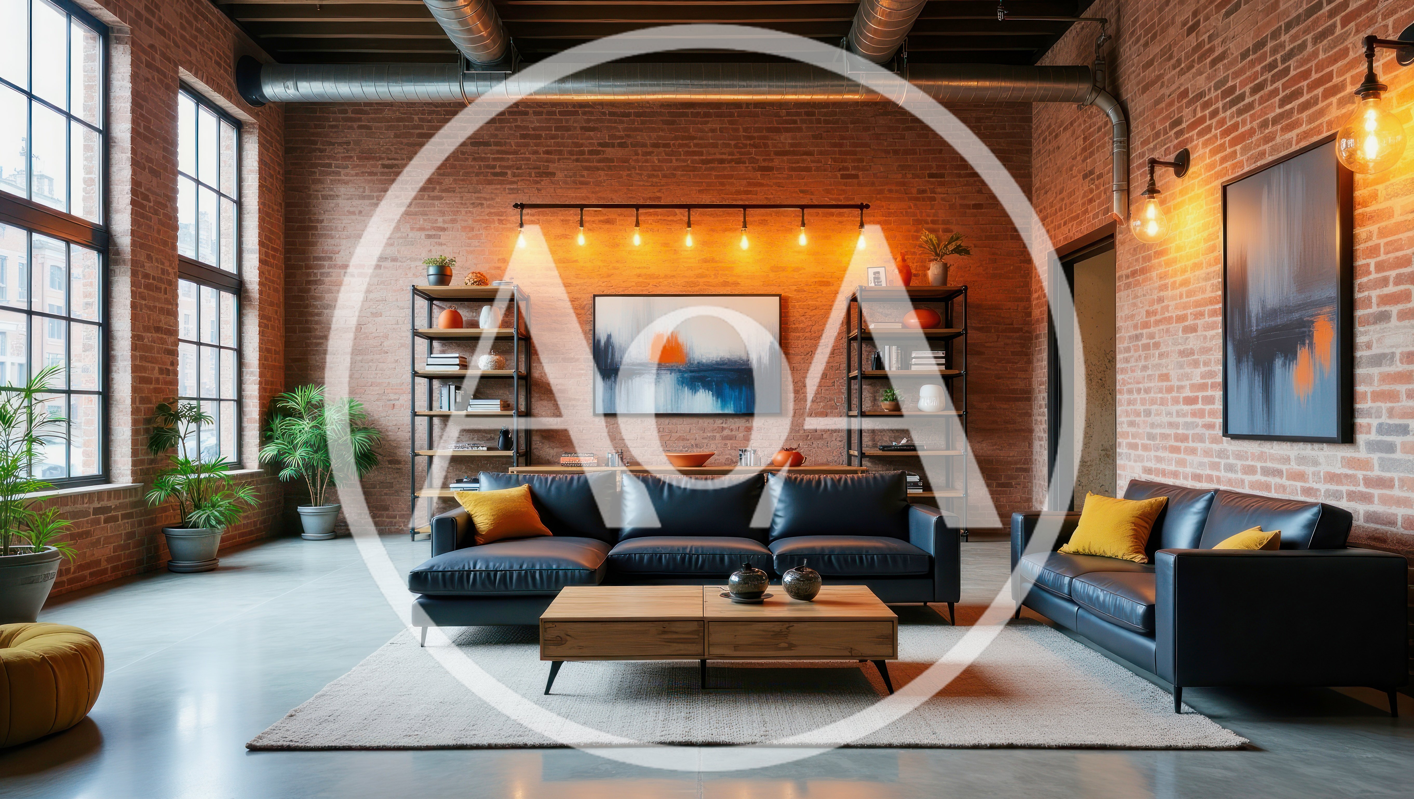 Modern Industrial Living Room With Brick Walls