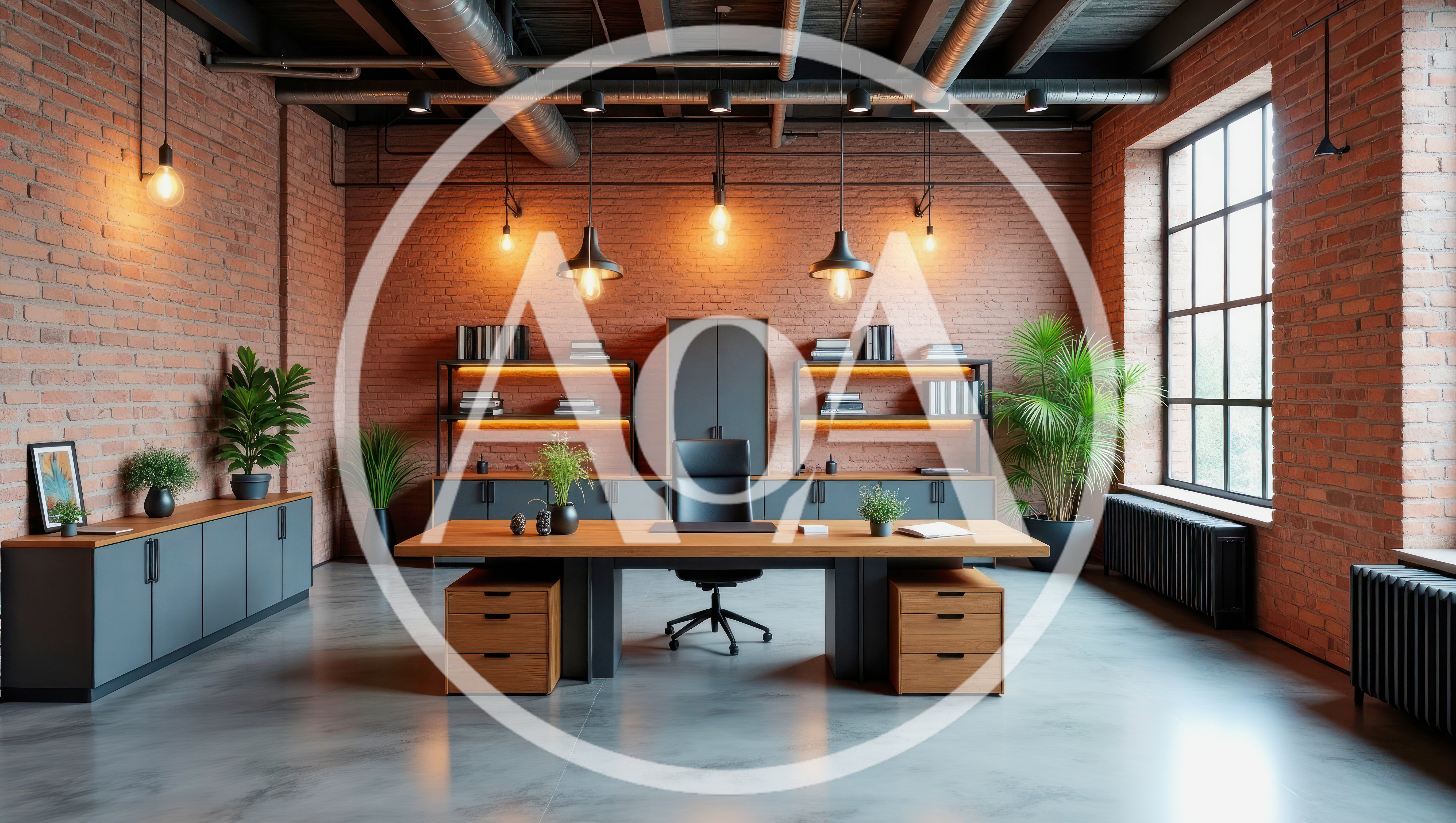 Modern Industrial Executive Office With Brick Walls