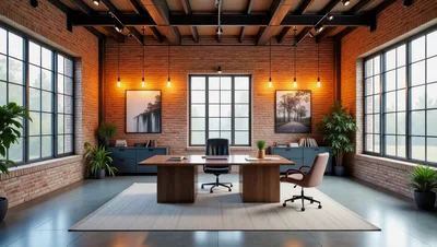 Modern Executive Office With Industrial Brick Interior