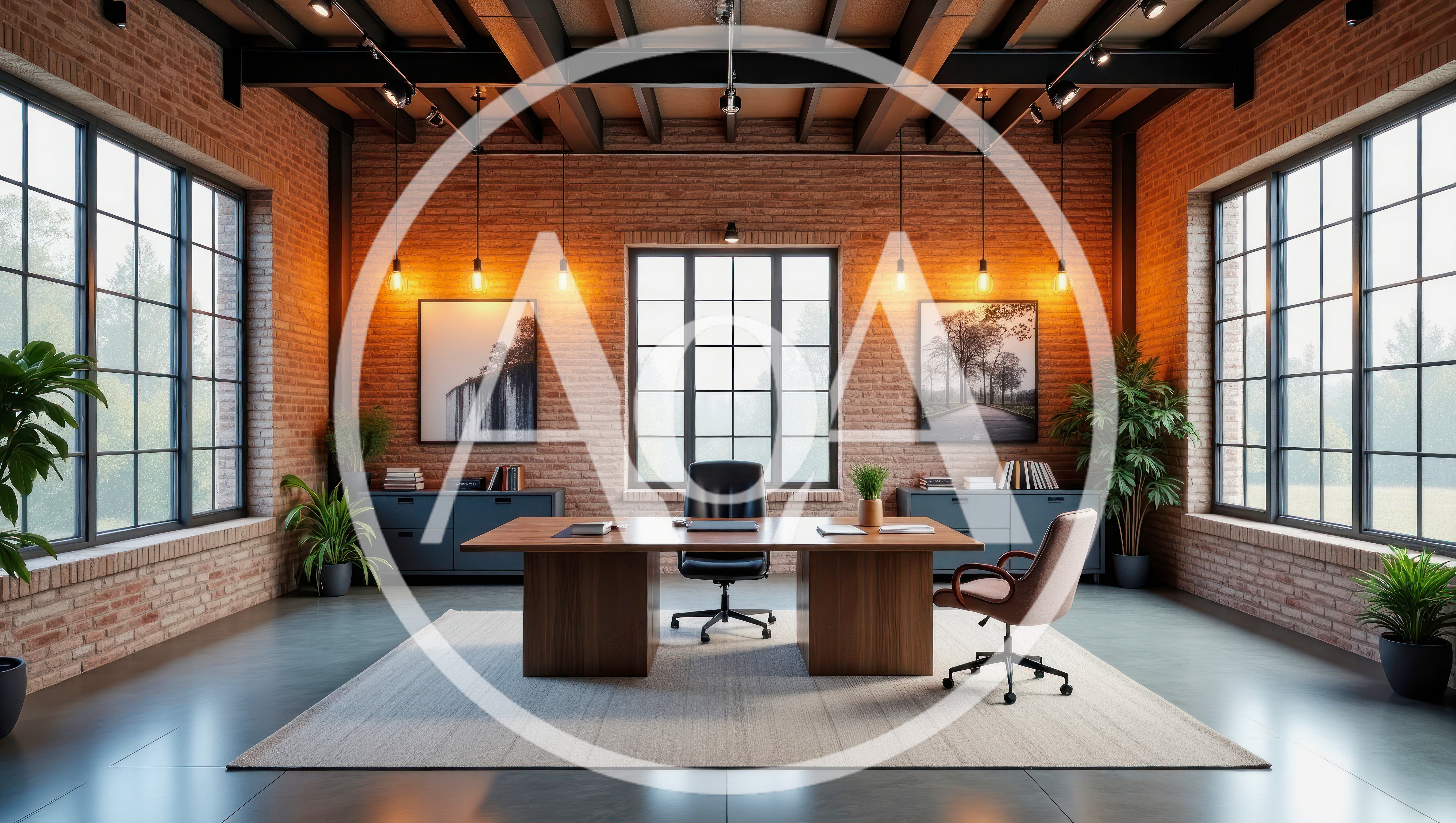 Modern Executive Office With Industrial Brick Interior