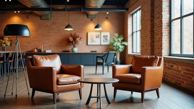 Modern Industrial Lounge With Leather Armchairs