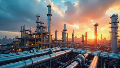 Industrial Oil Refinery Plant At Sunset
