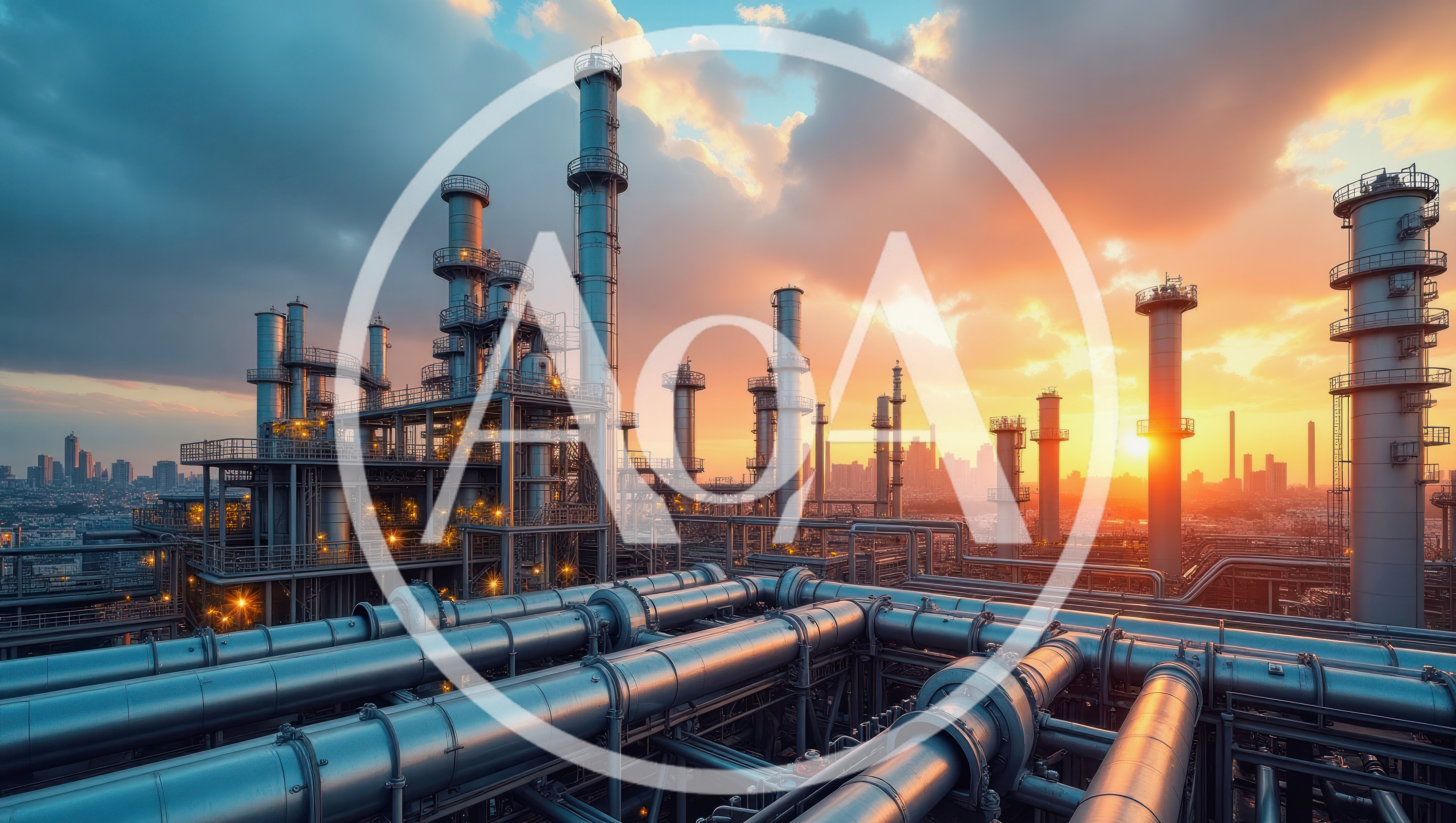 Industrial Oil Refinery Plant At Sunset