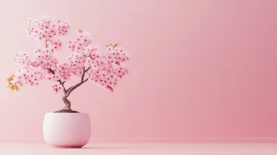 Cherry Blossom Bonsai Tree In Pink Pot