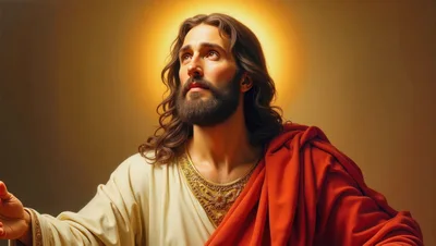 Portrait of Jesus Christ with Halo and Red Robe