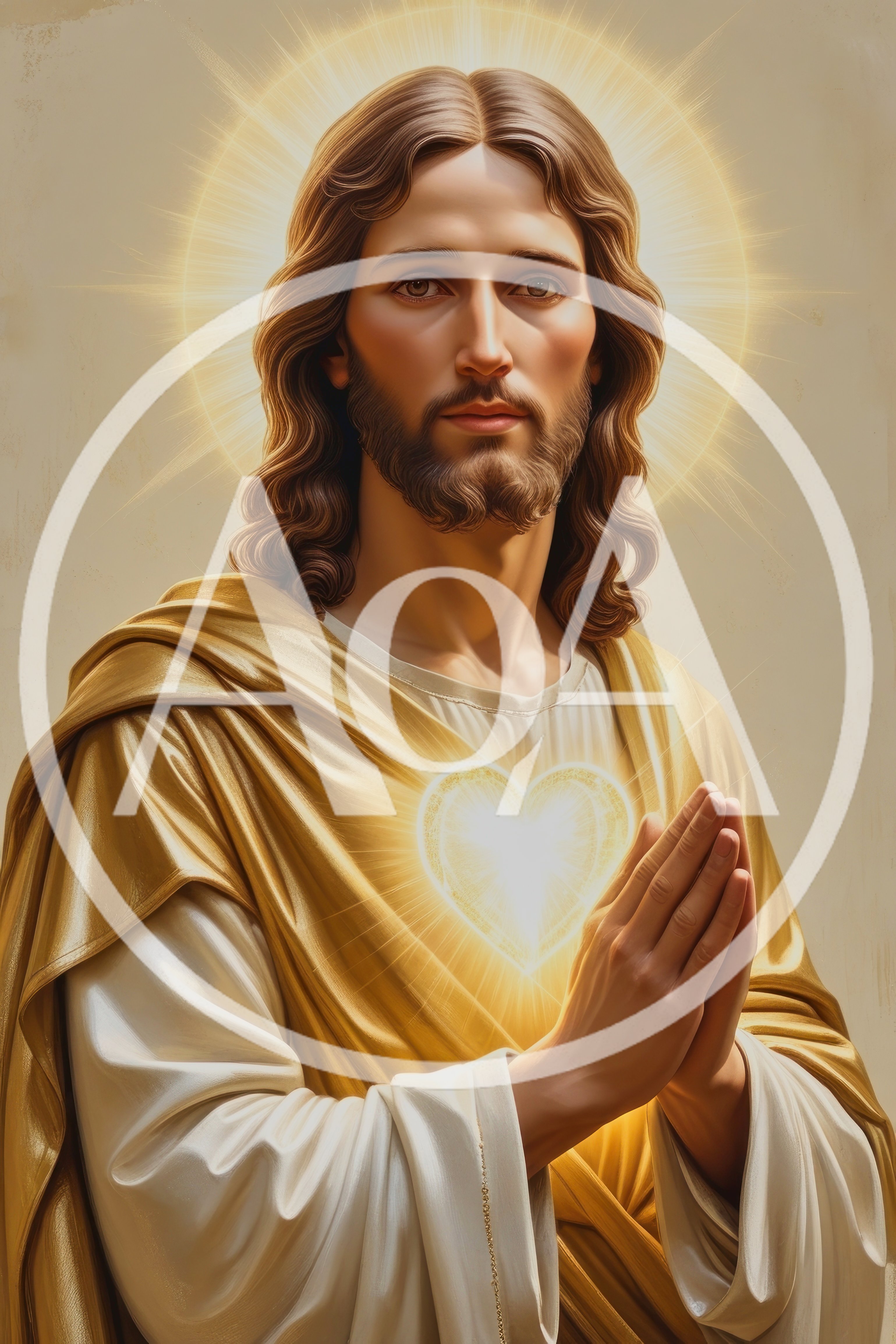 Portrait Of Jesus Christ With Glowing Sacred Heart