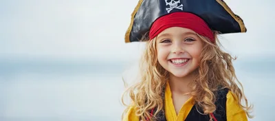Smiling Young Girl Wearing A Pirate Costume