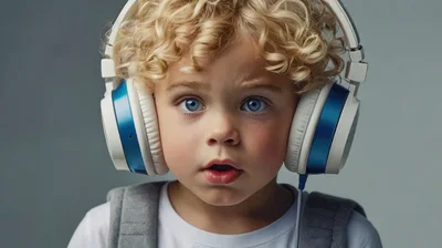 Portrait Of A Surprised Young Boy Wearing Headphones