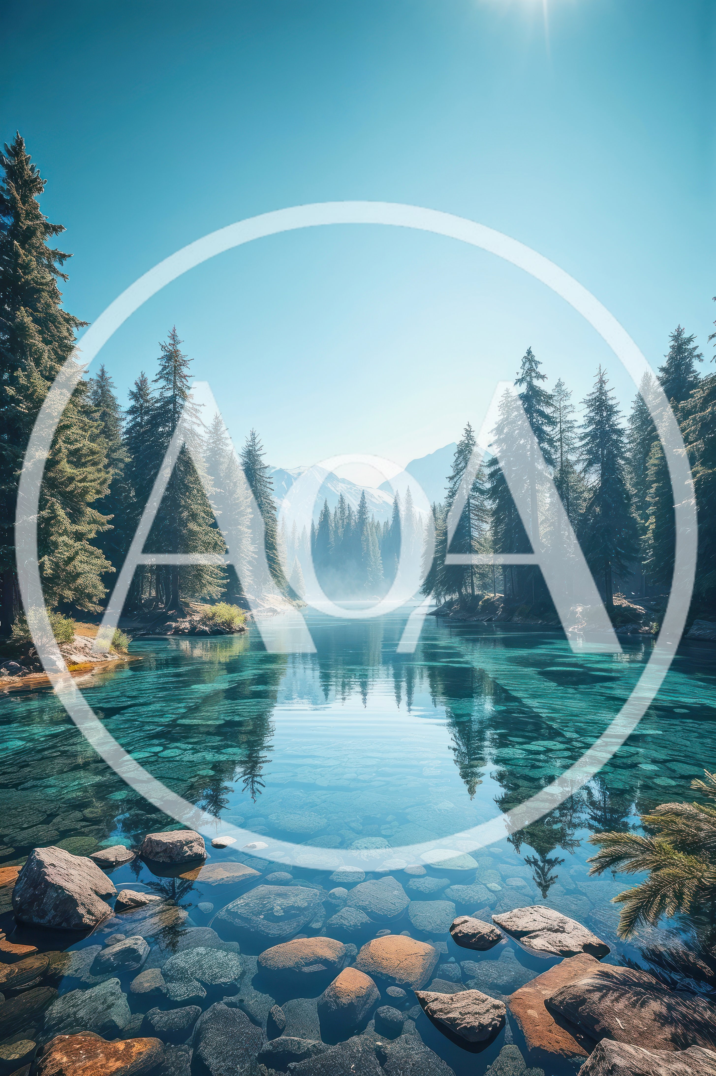 Crystal Clear Alpine Lake Surrounded By Pine Forest