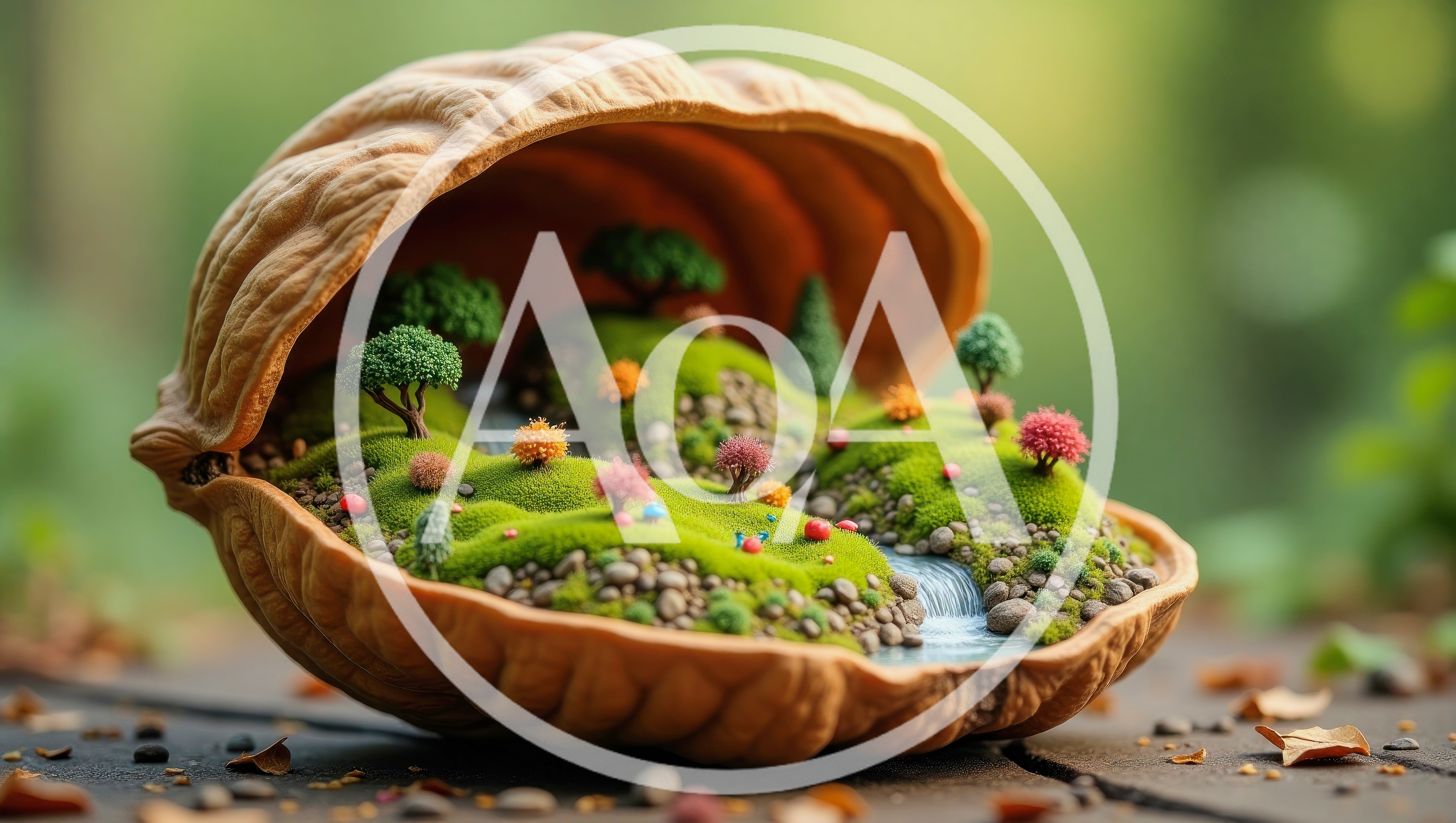 Miniature Fantasy Landscape Inside A Walnut Shell