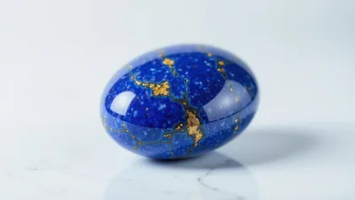 Polished Lapis Lazuli Egg on White Marble Surface