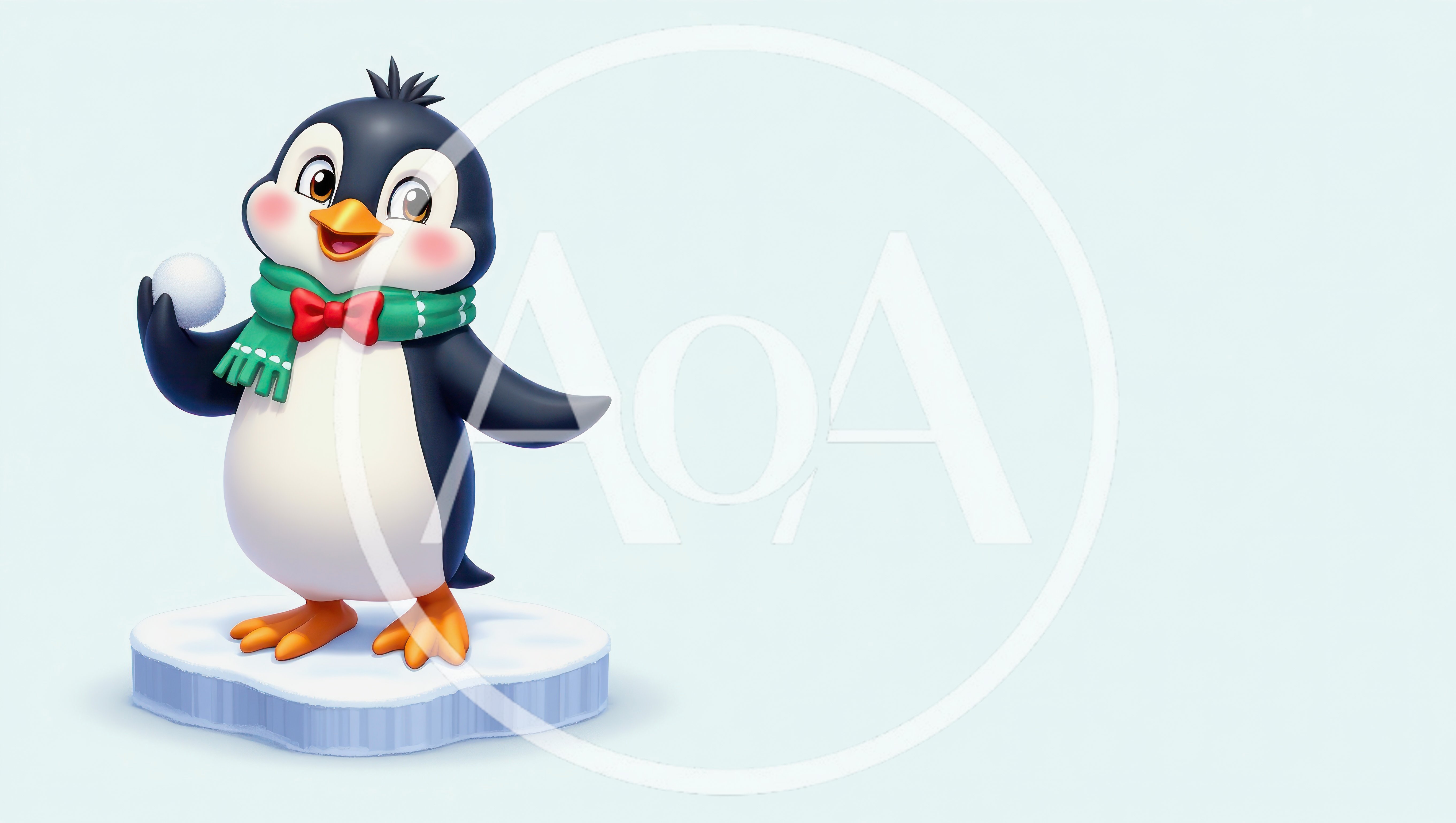 Cute Cartoon Penguin Holding A Snowball
