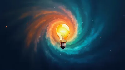 Glowing Light Bulb Floating In A Cosmic Nebula