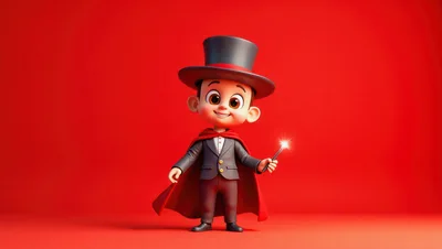 3D Cartoon Magician Boy With Wand