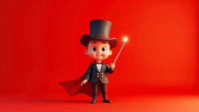 Cute 3D Cartoon Magician Boy With Magic Wand