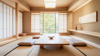 Traditional Japanese Tatami Room With Low Table
