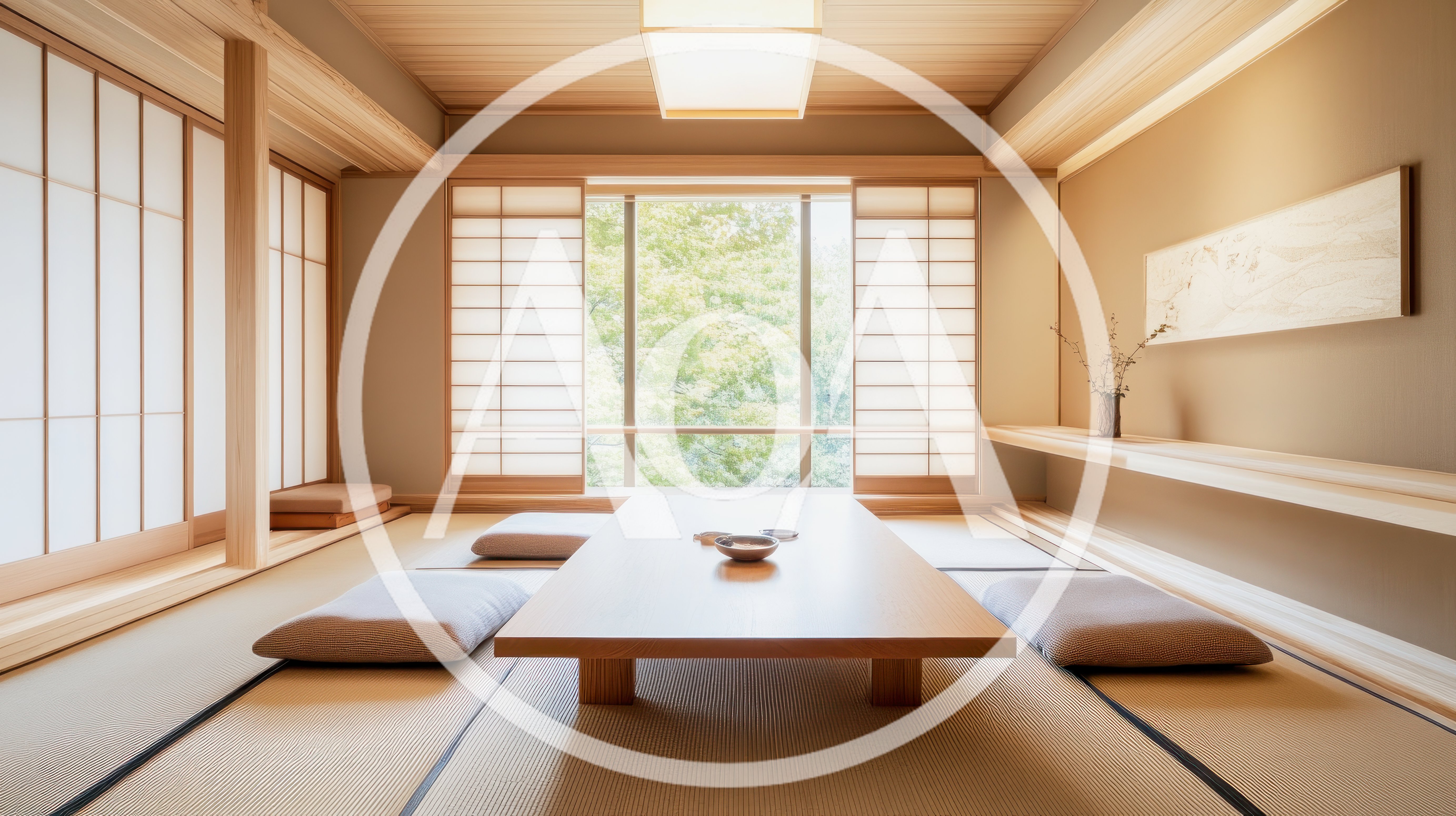 Traditional Japanese Tatami Room With Low Table