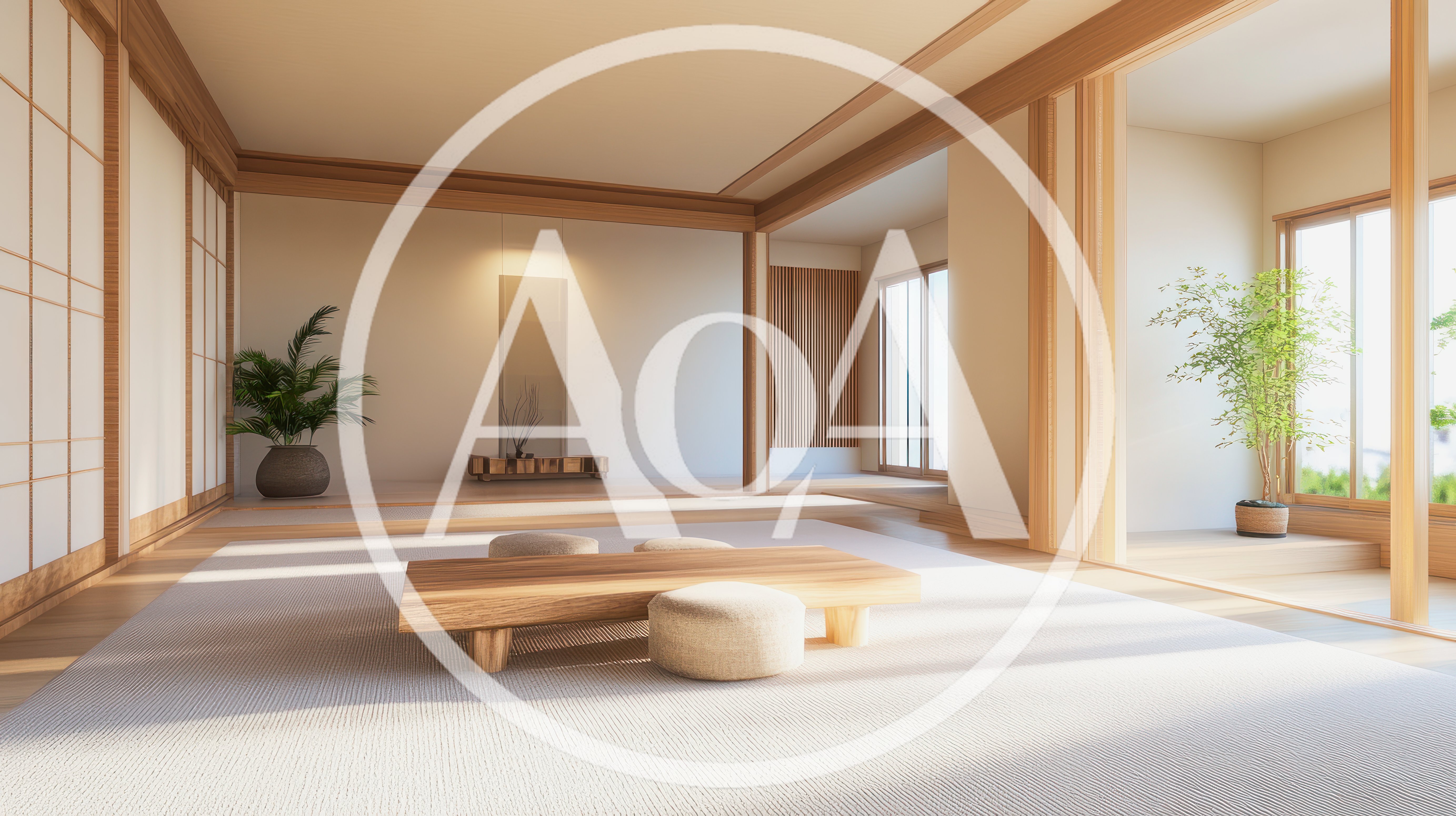 Minimalist Japanese Living Room Interior With Wooden Furniture