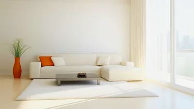 Modern Living Room Interior With White Sectional Sofa