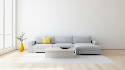 Modern Minimalist Living Room With Grey Sectional Sofa