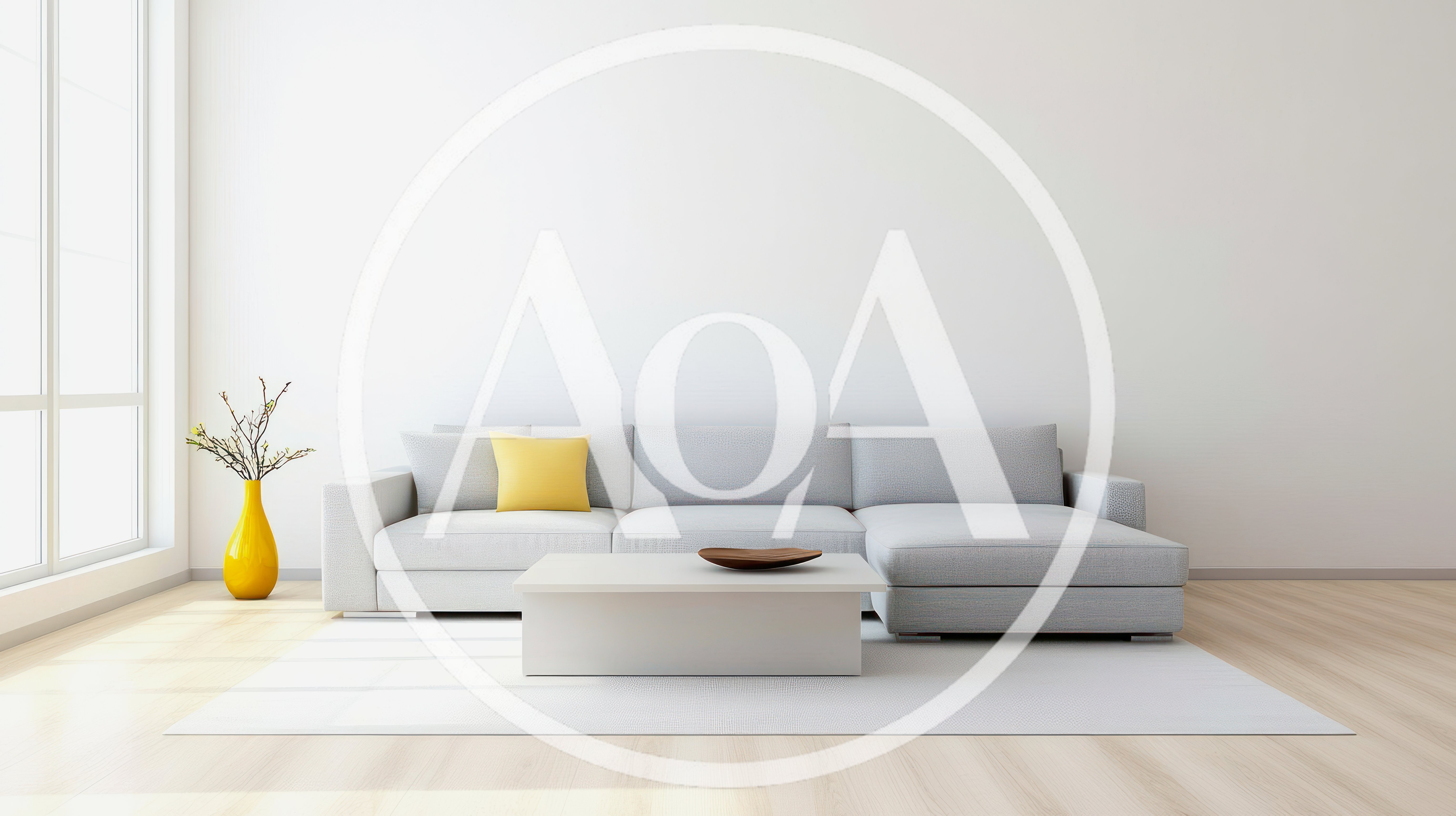 Modern Minimalist Living Room With Grey Sectional Sofa