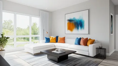 Modern Living Room Interior With White Sectional Sofa