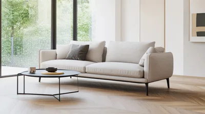 Modern Living Room With Beige Sofa And Coffee Table