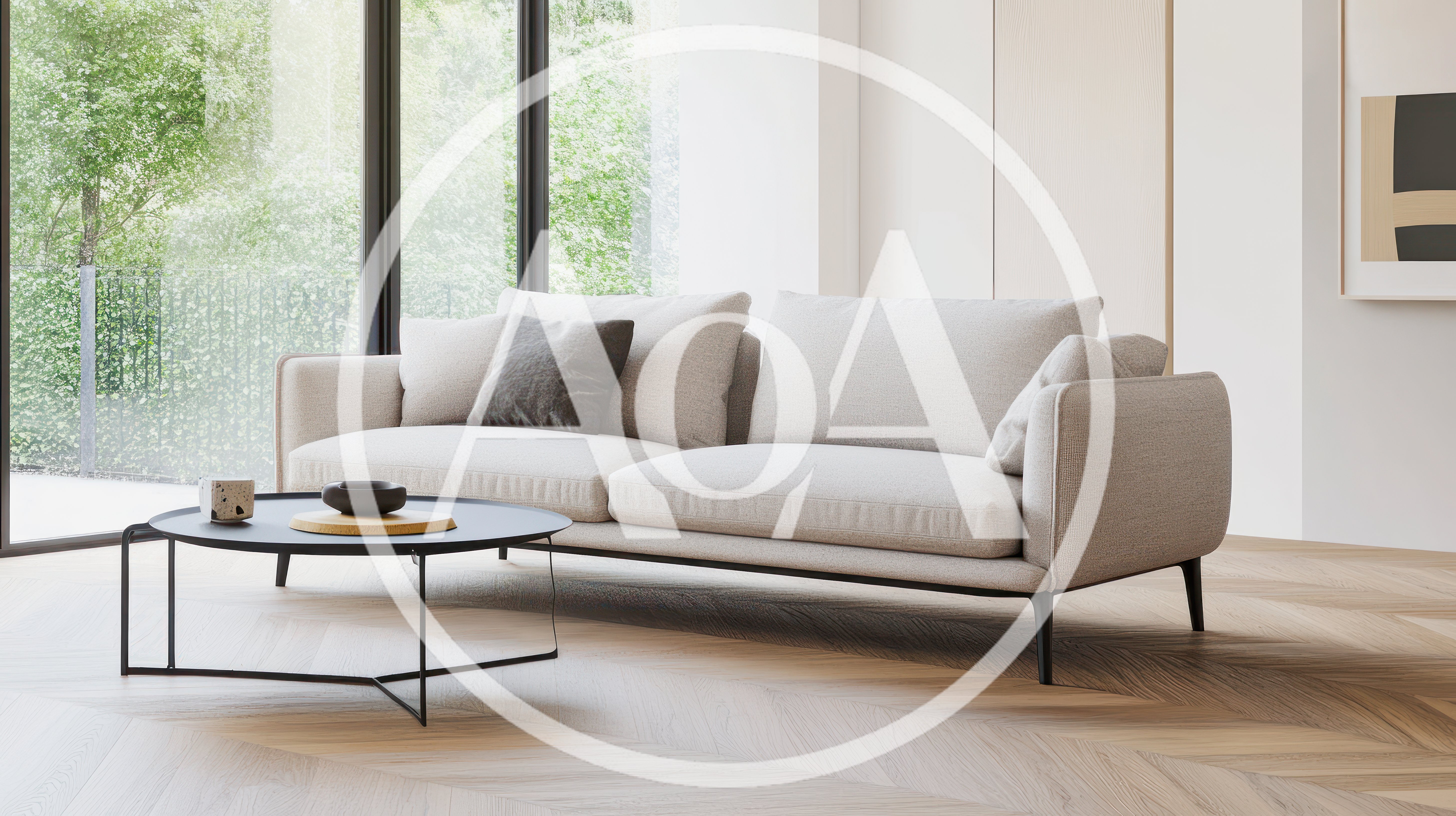 Modern Living Room With Beige Sofa And Coffee Table