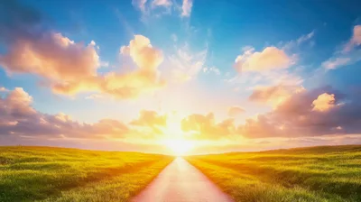 Empty Road Leading Toward A Bright Golden Sunset