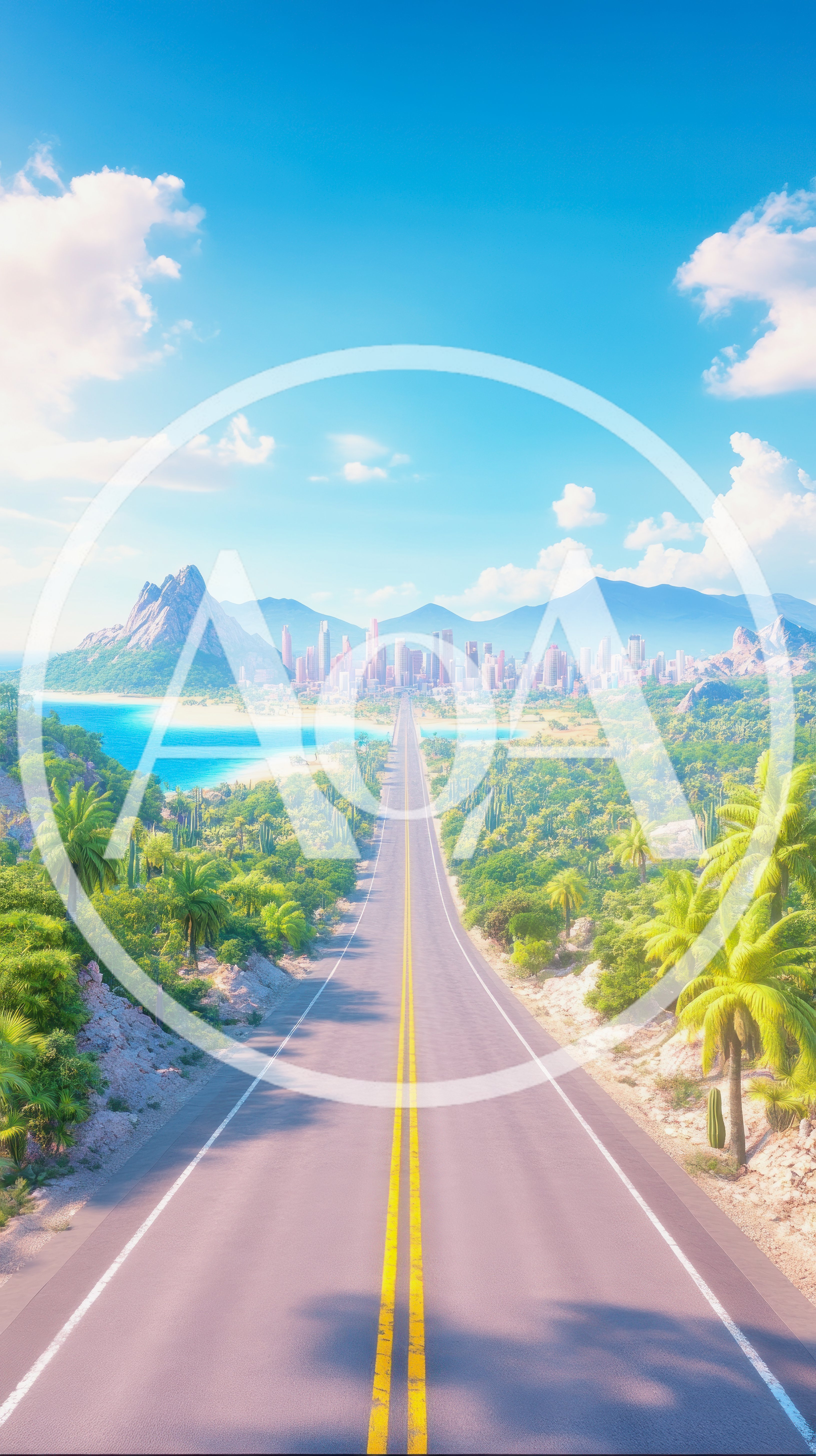 Scenic Coastal Highway Leading To A Tropical City Skyline
