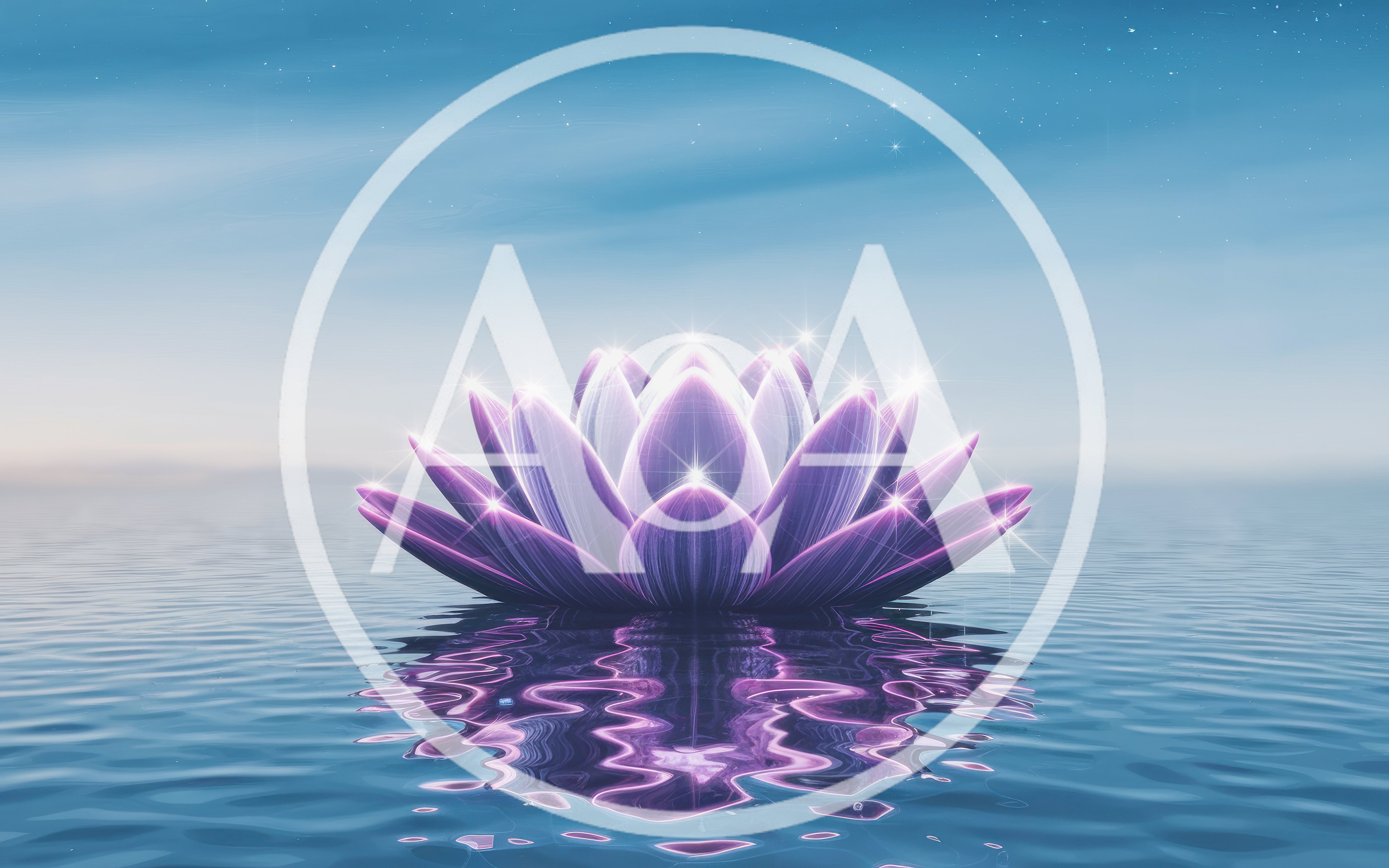 Glowing Purple Lotus Flower Floating On Calm Water