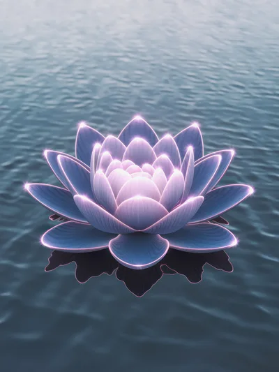 Glowing Purple Lotus Flower Floating On Calm Water